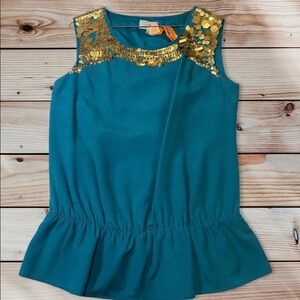 Jodi Arnold for The Limited Teal Gold Sequin Top M